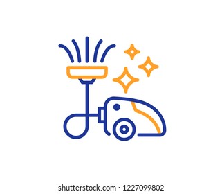 Vacuum cleaner line icon. Cleaning service symbol. Hoover sign. Colorful outline concept. Blue and orange thin line color icon. Vacuum cleaner Vector