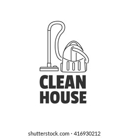 Vacuum cleaner in line style. Vector logo temlate isolated on a white background.