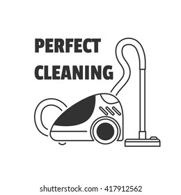 Vacuum cleaner in line style. Vector logo template isolated on a white background.