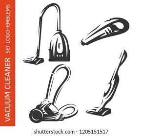 Vacuum cleaner logo set - emblem design on white background, vector illustration