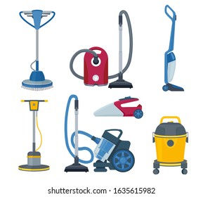 Vacuum cleaner. Modern automatic electrical gadgets for cleaning service vector cartoon set