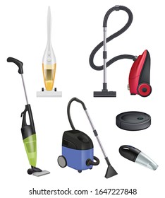 Vacuum cleaner modern. Carpet cleaner vector realistic items sanitation rooms