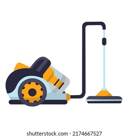 Vacuum cleaner modern icon. Carpet cleaner item or washing robot cyclone. Cartoon vector cleaning equipment for home, office, or car concept. Vector illustration isolated on white background