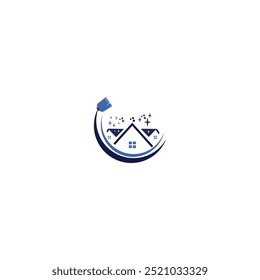 vacuum cleaner, mop, and sprayer inside a house vector logo design for housekeeping and cleaning service