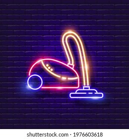 Vacuum cleaner neon sign. Vector illustration for design. Cleaning technology concept.