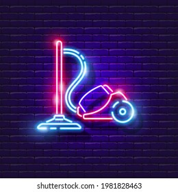 Señal de neón limpiador de vacío. Ilustración vectorial para el diseño. Equipo de limpieza. El concepto de limpieza.
