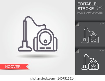 Vacuum Cleaner. Outline icon with editable stroke. Linear symbol of the home appliances with shadow