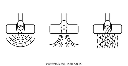 Vacuum cleaner properties icons set in thin line - strength and powerful suction