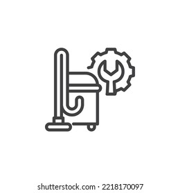 Vacuum cleaner repair line icon. linear style sign for mobile concept and web design. Vacuum cleaner with gear and wrench outline vector icon. Symbol, logo illustration. Vector graphics