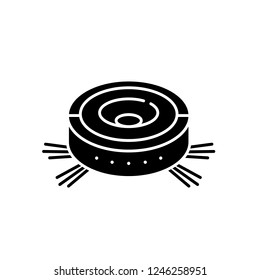 Vacuum cleaner robot black icon, vector sign on isolated background. Vacuum cleaner robot concept symbol, illustration 