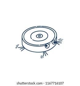 Vacuum cleaner robot round wireless technology funny sketch character with wiggle eyes vector isolated on white