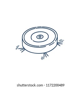 Vacuum cleaner robot round wireless technology funny sketch vector isolated on white