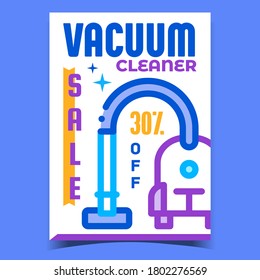 Vacuum Cleaner Sale Advertising Banner Vector. Vacuum Electronic Equipment For Cleaning And Washing Floor, Technology Appliances Store Market Promo Poster. Concept Template Style Color Illustration