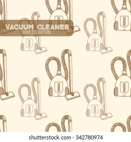 Vacuum cleaner seamless pattern. Vintage style, hand drawn pen and ink. Vector seamless pattern. Retro design element for electronics store packaging