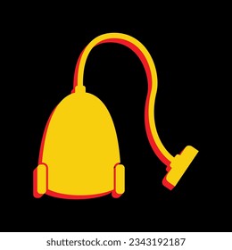 Vacuum Cleaner sign. 3D Extruded Yellow Icon with Red Sides a Black background. Illustration.