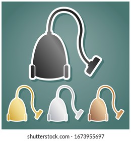 Vacuum Cleaner sign. Set of metallic Icons with gray, gold, silver and bronze gradient with white contour and shadow at viridan background. Illustration.