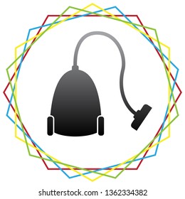 Vacuum Cleaner sign. Vector. Black icon with patch of light inside colorful hexagonal frames at white background.
