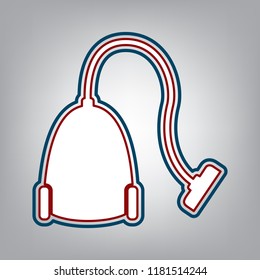 Vacuum Cleaner sign. Vector. Dark red, transparent and midnight green stroke of white icon at grayish background.