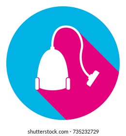 Vacuum Cleaner sign. Vector. Flat white icon with mexican pink shadow inside sky blue(S and G) circle at white background. Isolated. Trend colors in 2017.