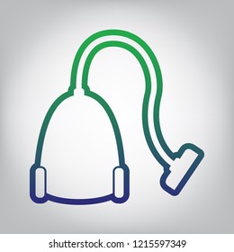 Vacuum Cleaner sign. Vector. Green to blue gradient contour icon at grayish background with light in center.