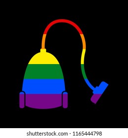 Vacuum Cleaner sign. Vector. Icon with colors of LGBT flag at black background.