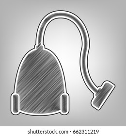 Vacuum Cleaner sign. Vector. Pencil sketch imitation. Dark gray scribble icon with dark gray outer contour at gray background.