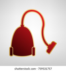 Vacuum Cleaner sign. Vector. Red icon on gold sticker at light gray background.