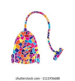 Vacuum Cleaner sign. Vector. Stained glass icon on white background. Colorful polygons. Isolated.