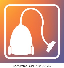 Vacuum Cleaner sign. Vector. White icon on transparent button at orange-violet gradient background.