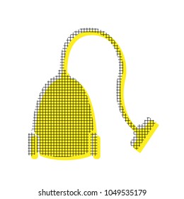Vacuum Cleaner sign. Vector. Yellow icon with square pattern duplicate at white background. Isolated.