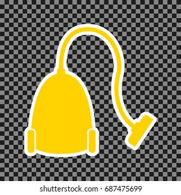 Vacuum Cleaner sign. Vector. Yellow icon with white contour on dark transparent background.