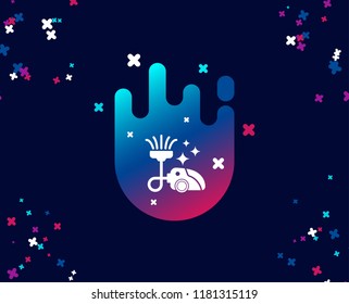 Vacuum cleaner simple icon. Cleaning service symbol. Cool banner with icon. Abstract shape with gradient. Vector