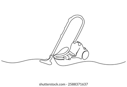 Vacuum cleaner in single continuous line art drawing style. One line drawing of home household appliance, One continuous line drawing of electric vacuum cleaner household appliance.