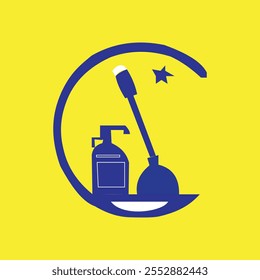 vacuum cleaner and sprayer bottle vector logo design