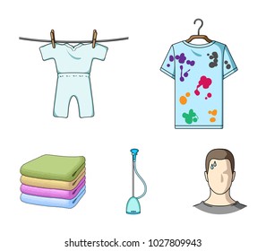 Vacuum cleaner, a stack of cloth, dirty and clean things. Dry cleaning set collection icons in cartoon style vector symbol stock illustration web.