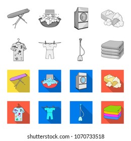 Vacuum cleaner, a stack of cloth, dirty and clean things. Dry cleaning set collection icons in monochrome,flat style vector symbol stock illustration web.