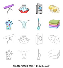 Vacuum cleaner, a stack of cloth, dirty and clean things. Dry cleaning set collection icons in cartoon,outline style vector symbol stock illustration web.