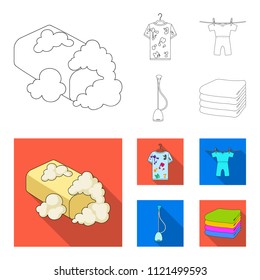 Vacuum cleaner, a stack of cloth, dirty and clean things. Dry cleaning set collection icons in outline,flat style vector symbol stock illustration web.