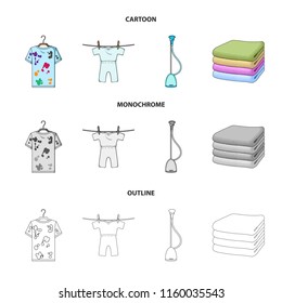 Vacuum cleaner, a stack of cloth, dirty and clean things. Dry cleaning set collection icons in cartoon,outline,monochrome style vector symbol stock illustration web.