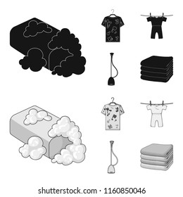 Vacuum cleaner, a stack of cloth, dirty and clean things. Dry cleaning set collection icons in black,monochrome style vector symbol stock illustration web.