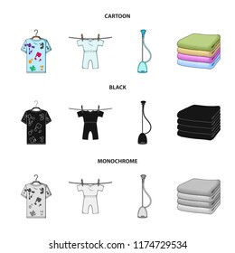 Vacuum cleaner, a stack of cloth, dirty and clean things. Dry cleaning set collection icons in cartoon,black,monochrome style vector symbol stock illustration web.