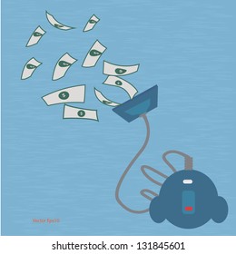 vacuum cleaner sucking dollar,vector,eps10