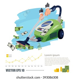 vacuum cleaner sucking money. rich and business concept - vector illustration