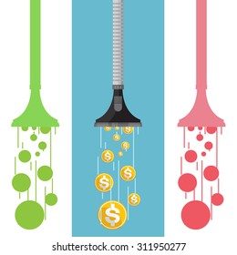 vacuum cleaner sucking silver coins vector