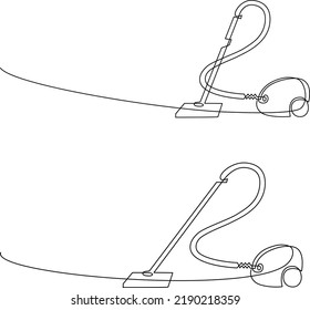 Vacuum cleaner, tool for cleaning dust indoors. Continuous line drawing. Linear vector illustration, isolated on white background
