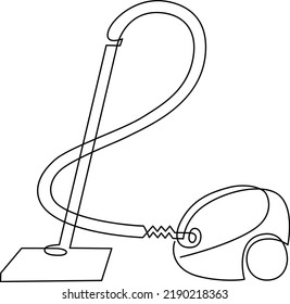 Vacuum cleaner, tool for cleaning dust indoors. Continuous line drawing. Linear vector illustration, isolated on white background