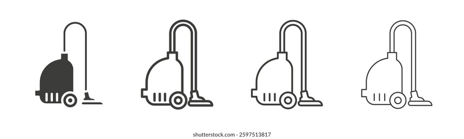 Vacuum cleaner vector icon set in black and white color.