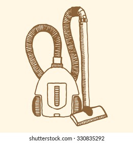 Vacuum cleaner. Vintage style, hand drawn pen and ink. Retro design element for packaging or wrapping