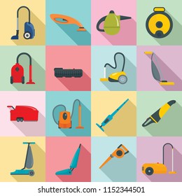 Vacuum cleaner washing appliance icons set. Flat illustration of 16 vacuum cleaner washing appliance vector icons for web