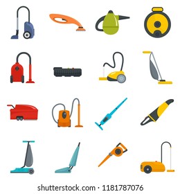 Vacuum cleaner washing appliance icons set. Flat illustration of 16 vacuum cleaner washing appliance vector icons for web